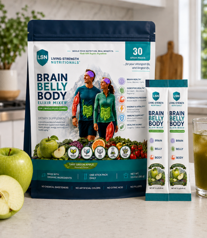 Brain-Belly-Body Elixir Mixer 2.0 pouch with single-serve stick packs, Tart Green Apple
