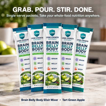 Five Elixir Mixer single-serve stick packs - Grab. Pour. Stir. Done.